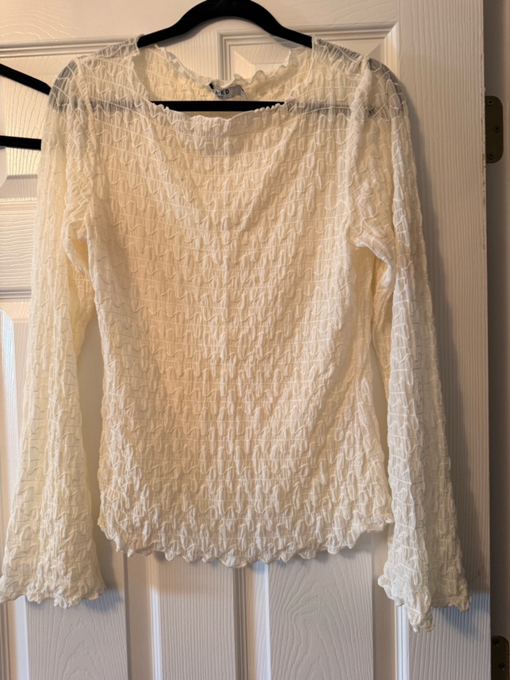 White Textured Long-Sleeve Blouse - AKO